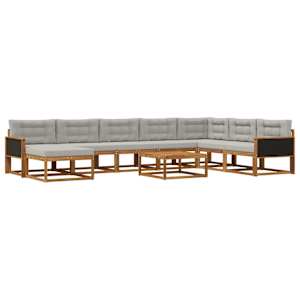 Zunanja garnitura za sedenje 9 pcs Naravna in svetlo siva