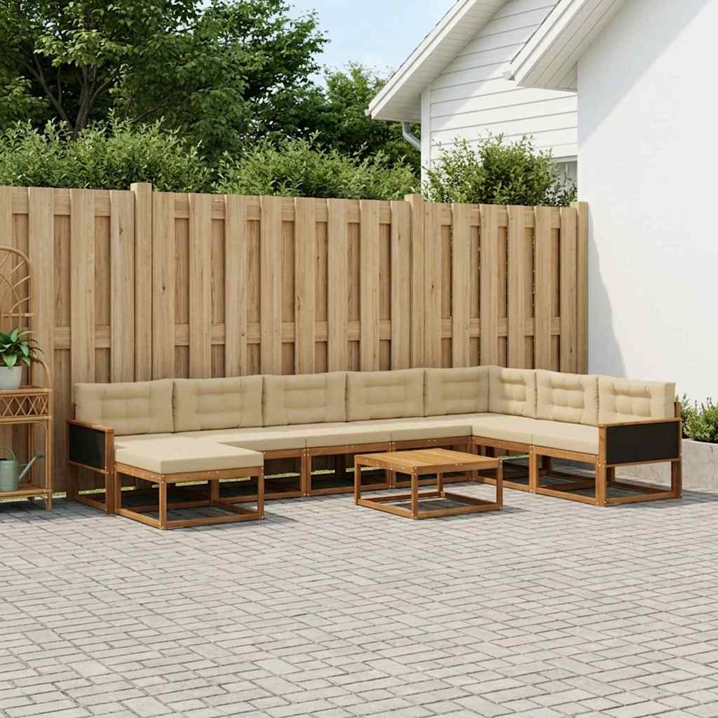 vidaXL Set de canapele de exterior cu pernă 9 pcs Natural și Bej