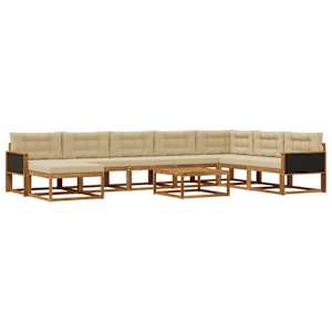 Zunanja garnitura za sedenje z blazino 9 pcs Naravna in bež