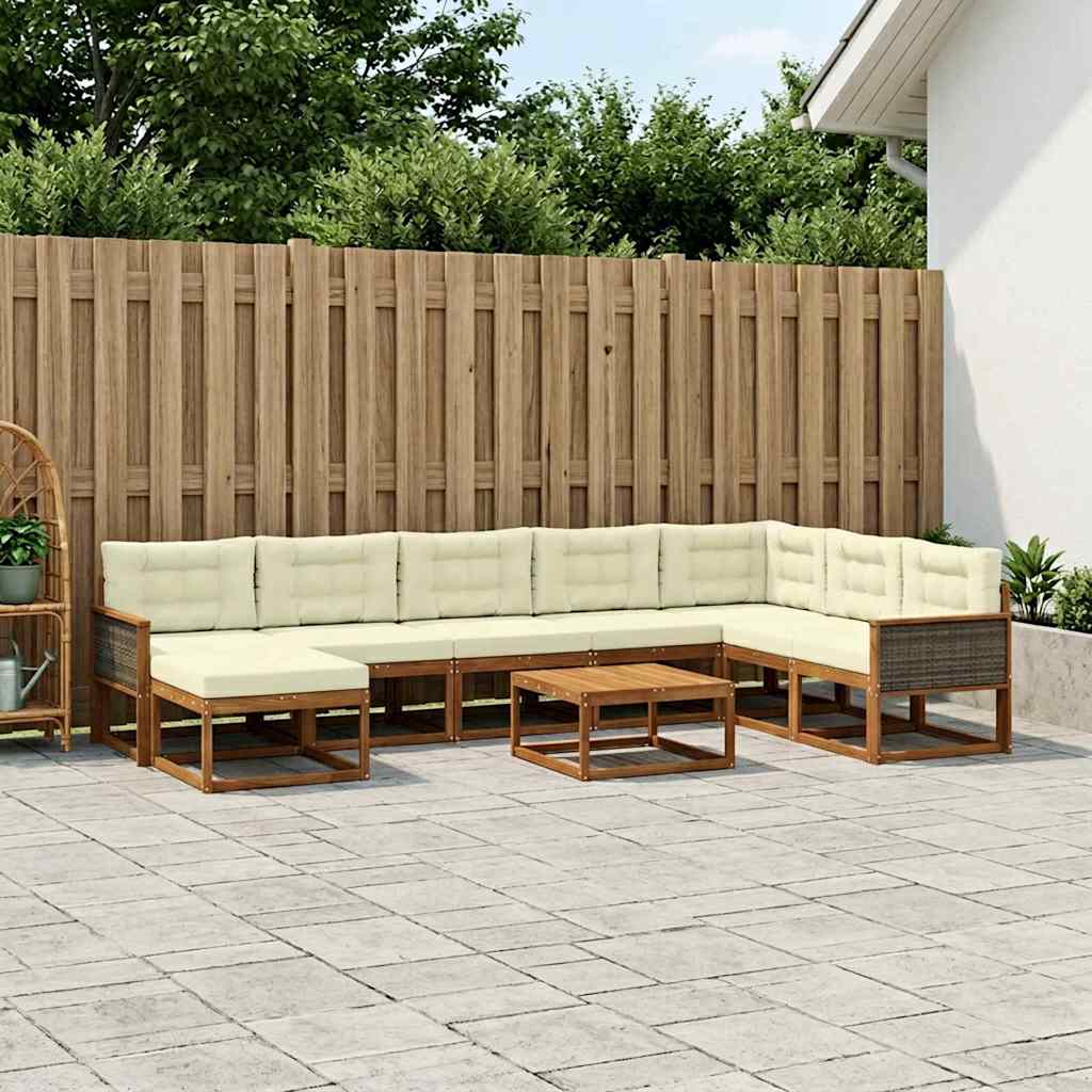 vidaXL Set de canapele de exterior cu pernă 9 pcs Natural și Crem