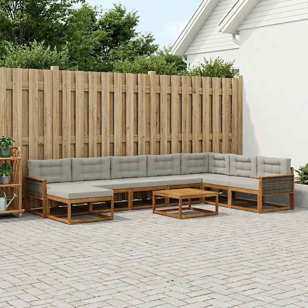 vidaXL Set de canapele de exterior 9 pcs Natural și gri deschis