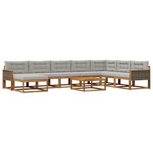 Zunanja garnitura za sedenje 9 pcs Naravna in svetlo siva