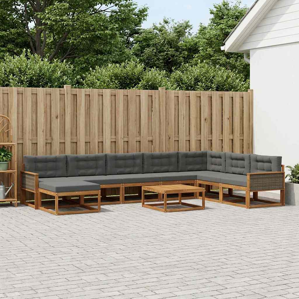 vidaXL Set de canapele de exterior cu pernă 9 pcs Natural și Antracit