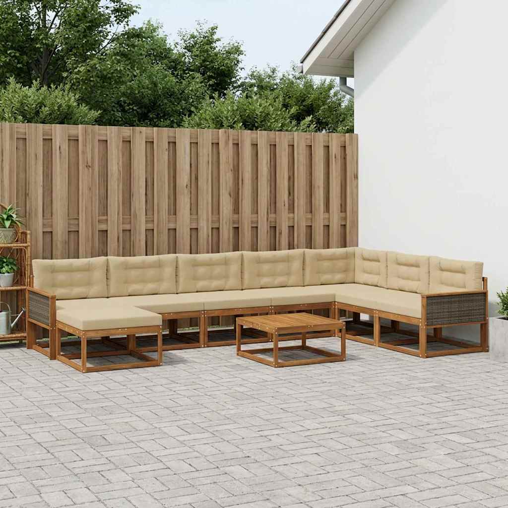 vidaXL Set de canapele de exterior cu pernă 9 pcs Natural și Bej