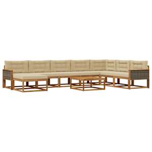 Zunanja garnitura za sedenje z blazino 9 pcs Naravna in bež