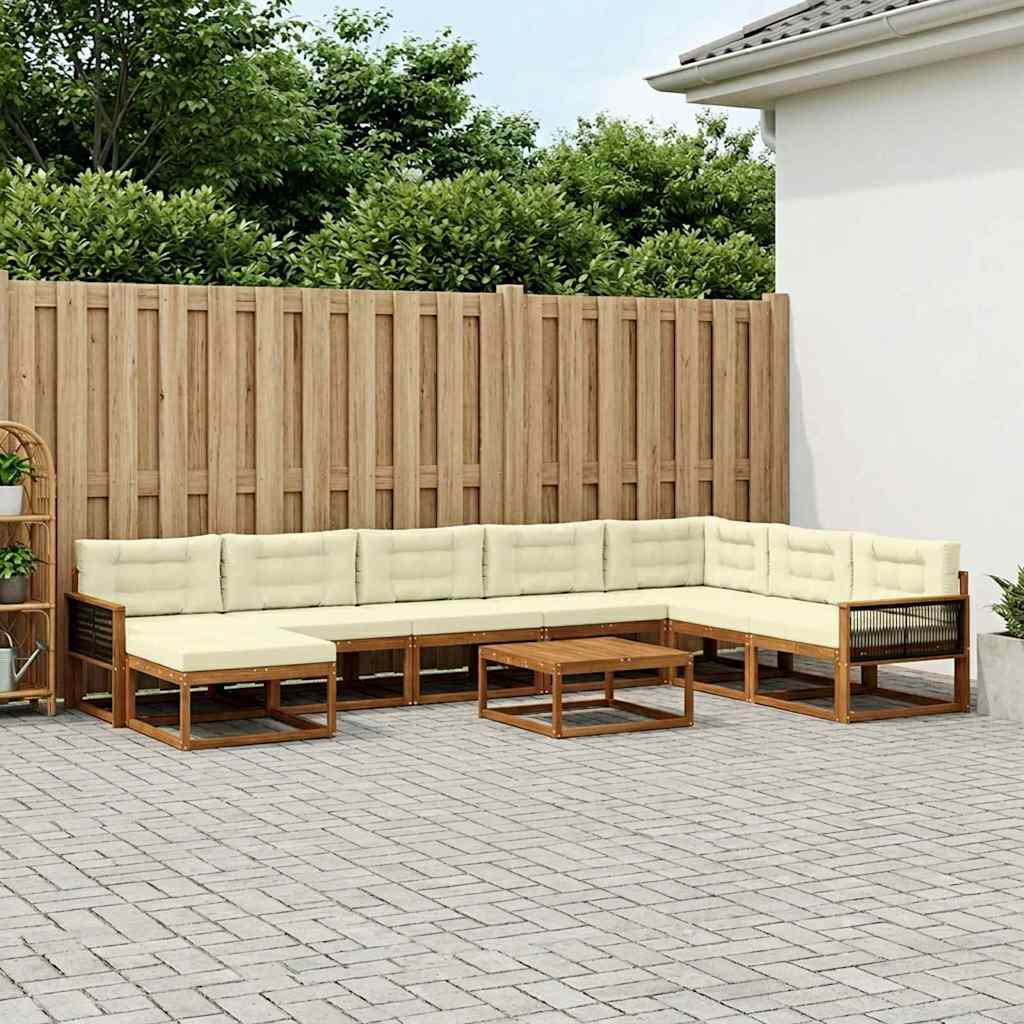 vidaXL Set de canapele de exterior cu pernă 9 pcs Natural și Crem