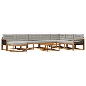 Zunanja garnitura za sedenje 9 pcs Naravna in svetlo siva