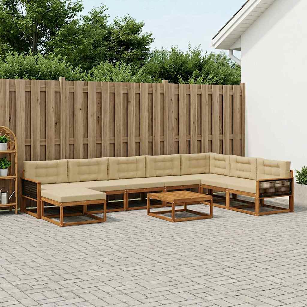 vidaXL Set de canapele de exterior cu pernă 9 pcs Natural și Bej