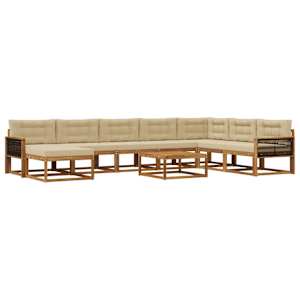 Zunanja garnitura za sedenje z blazino 9 pcs Naravna in bež