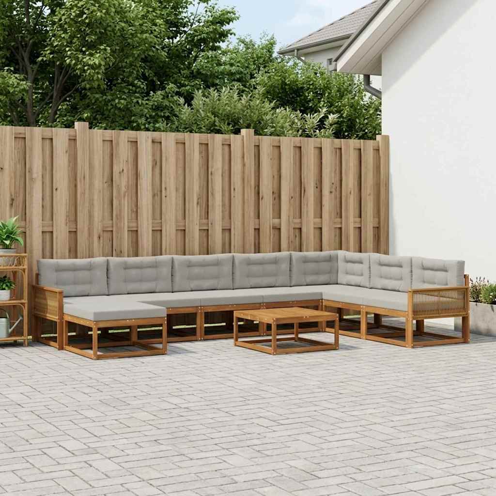 vidaXL Set de canapele de exterior 9 pcs Natural și gri deschis