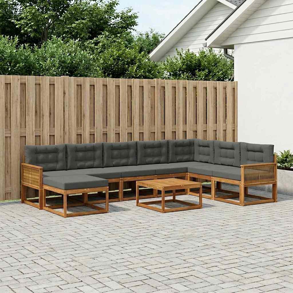vidaXL Set de canapele de exterior cu pernă 9 pcs Natural și Antracit