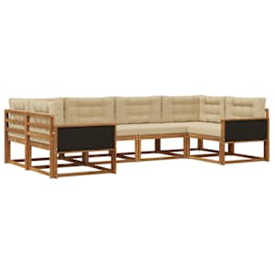 Zunanja garnitura za sedenje z blazino 6 pcs Naravna in bež