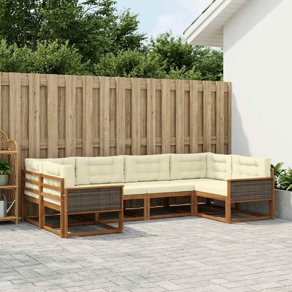 vidaXL Set de canapele de exterior cu pernă 6 pcs Natural și Crem