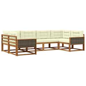 Zunanja garnitura za sedenje z blazino 6 pcs Naravna in smetana