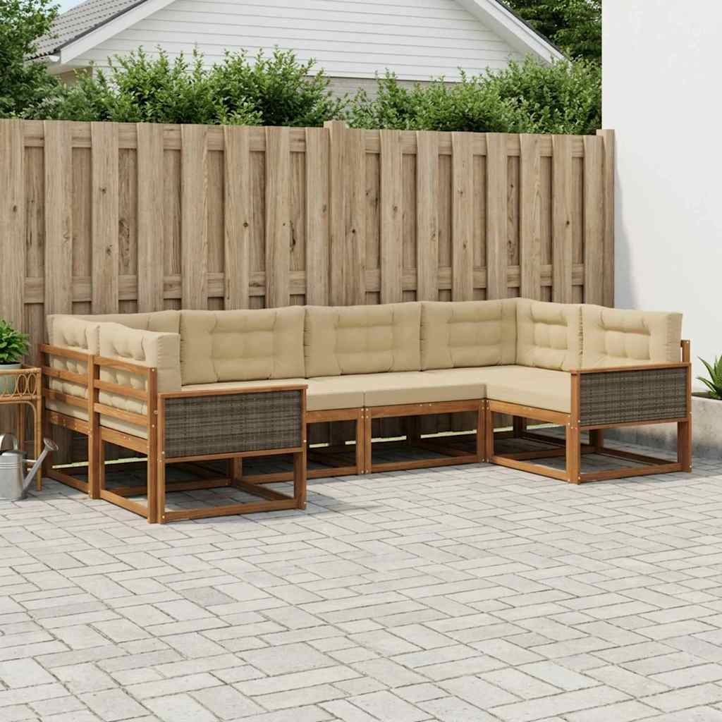 vidaXL Set de canapele de exterior cu pernă 6 pcs Natural și Bej