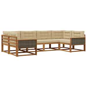 Zunanja garnitura za sedenje z blazino 6 pcs Naravna in bež