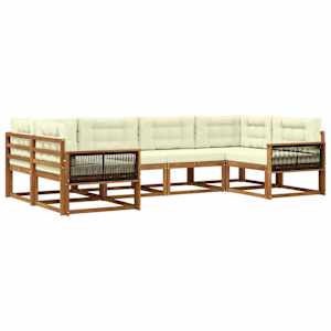 Zunanja garnitura za sedenje z blazino 6 pcs Naravna in smetana