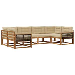 Zunanja garnitura za sedenje z blazino 6 pcs Naravna in bež