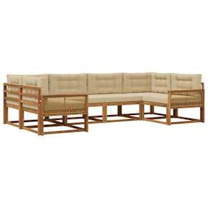 Zunanja garnitura za sedenje z blazino 6 pcs Naravna in bež