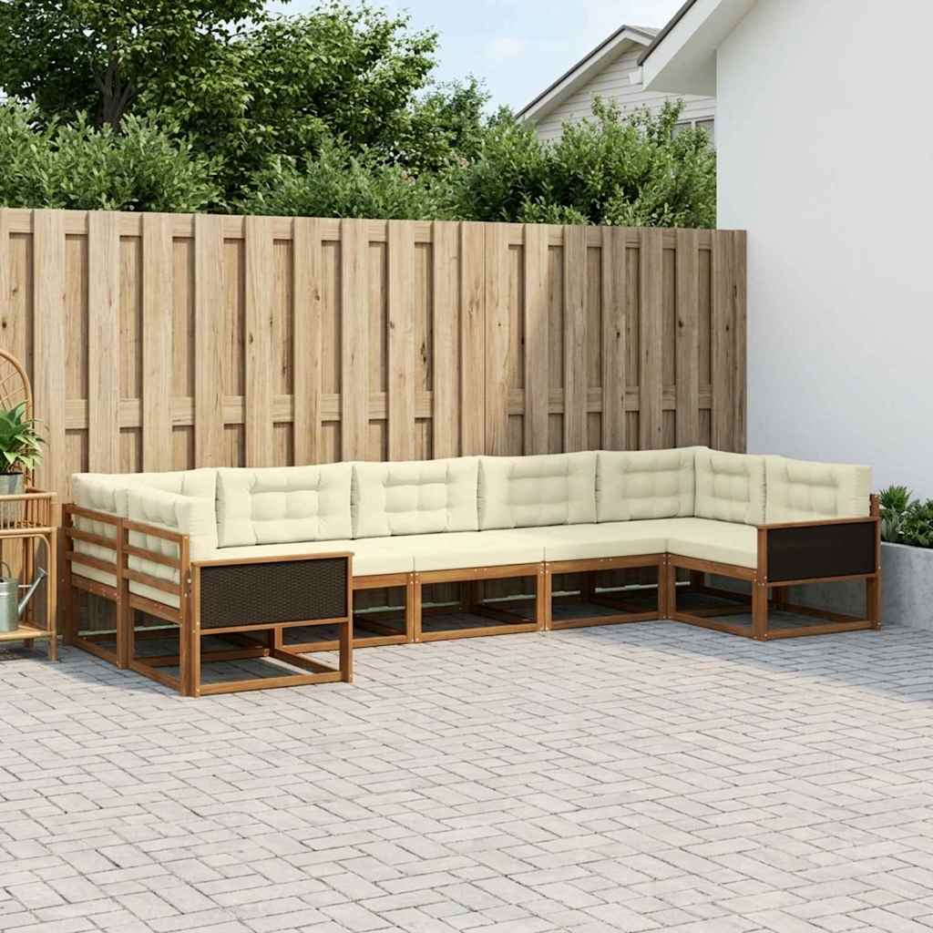 vidaXL Set de canapele de exterior cu pernă 7 pcs Natural și Crem