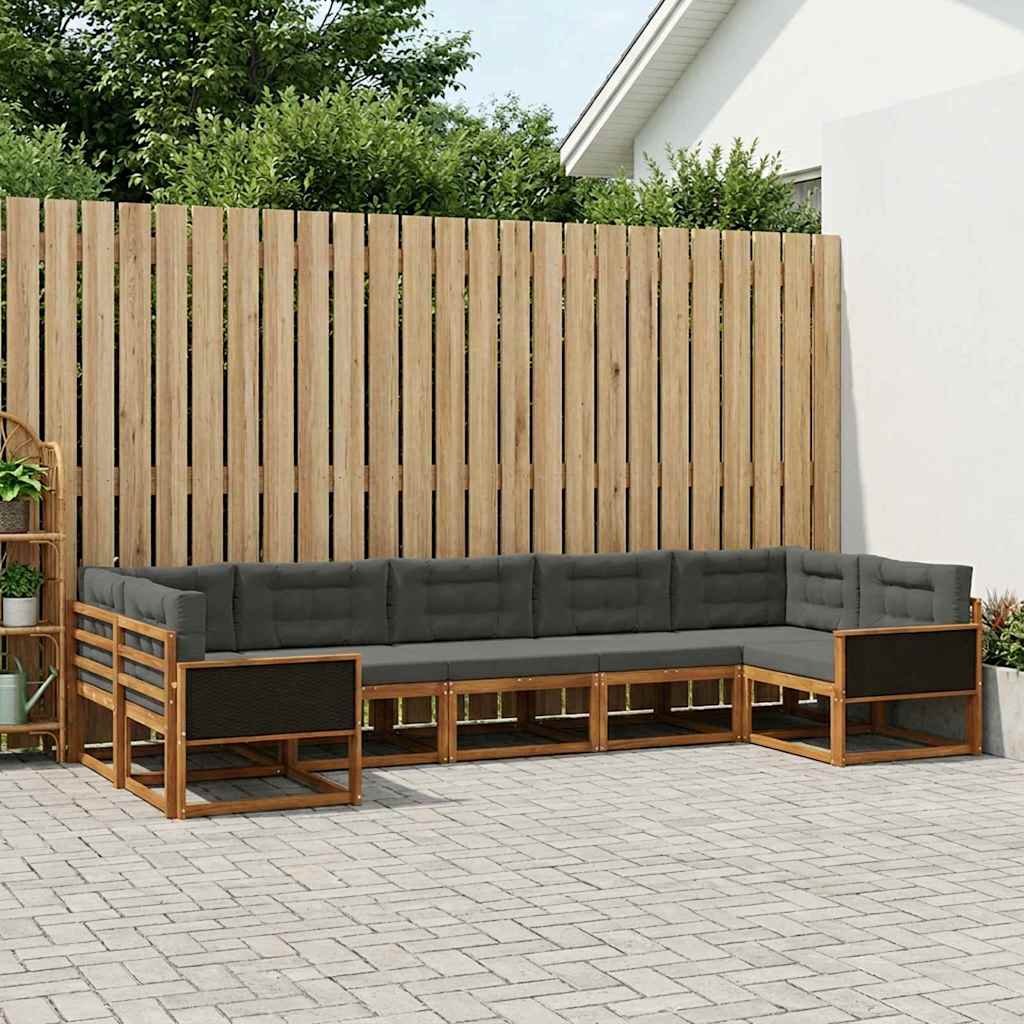 vidaXL Set de canapele de exterior cu pernă 7 pcs Natural și Antracit