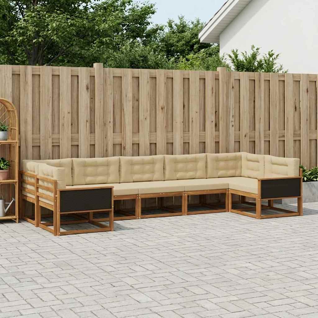 vidaXL Set de canapele de exterior cu pernă 7 pcs Natural și Bej