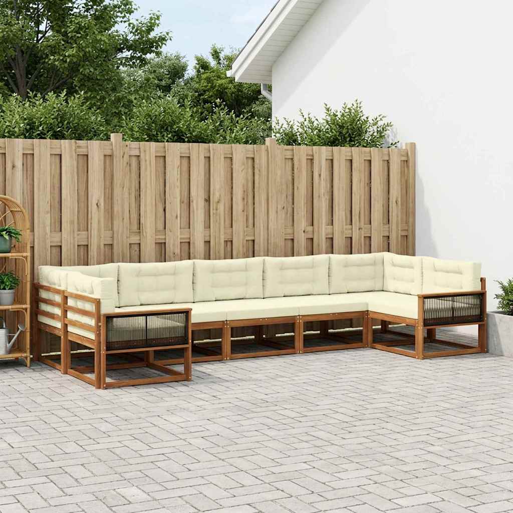 vidaXL Set de canapele de exterior cu pernă 7 pcs Natural și Crem