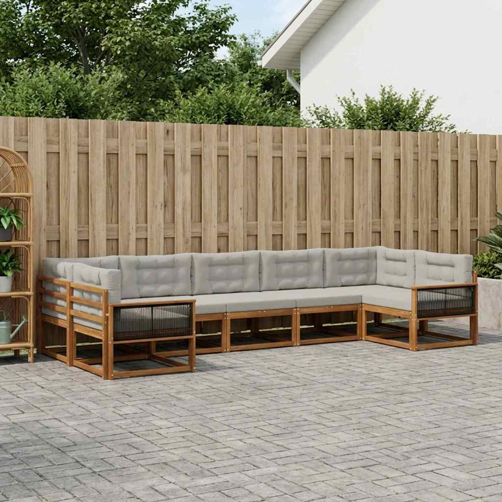 vidaXL Set de canapele de exterior 7 pcs Natural și gri deschis