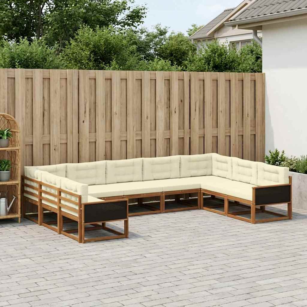 vidaXL Set de canapele de exterior cu pernă 9 pcs Natural și Crem