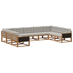 Zunanja garnitura za sedenje 9 pcs Naravna in svetlo siva