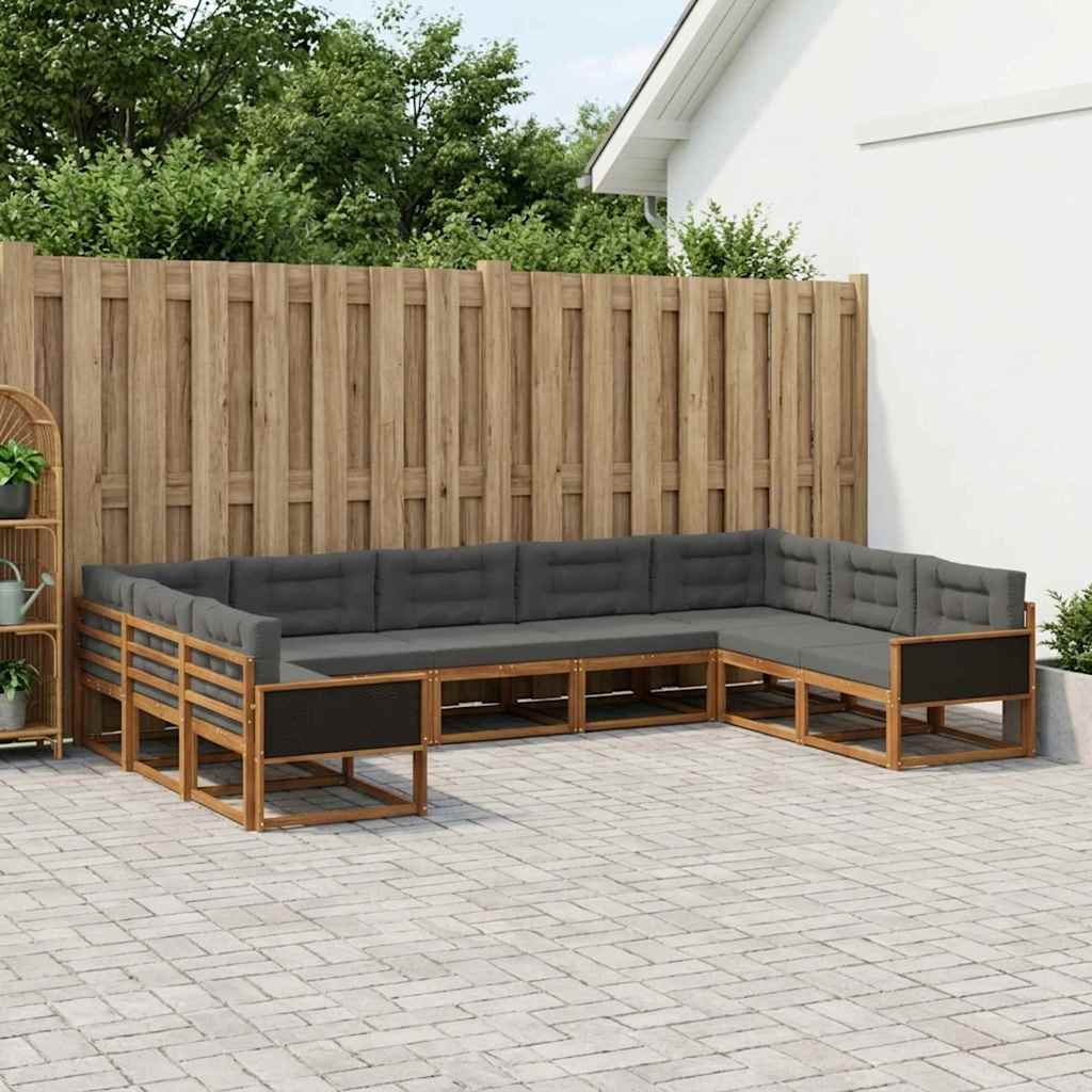 vidaXL Set de canapele de exterior cu pernă 9 pcs Natural și Antracit