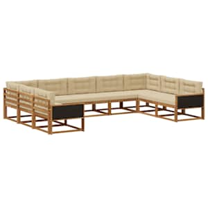 Zunanja garnitura za sedenje z blazino 9 pcs Naravna in bež