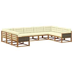 Zunanja garnitura za sedenje z blazino 9 pcs Naravna in smetana