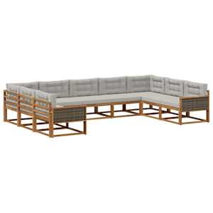 Zunanja garnitura za sedenje 9 pcs Naravna in svetlo siva