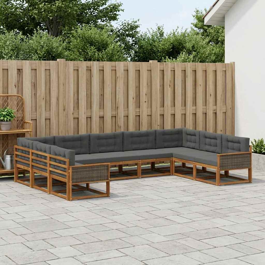 vidaXL Set de canapele de exterior cu pernă 9 pcs Natural și Antracit