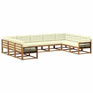 Zunanja garnitura za sedenje z blazino 9 pcs Naravna in smetana