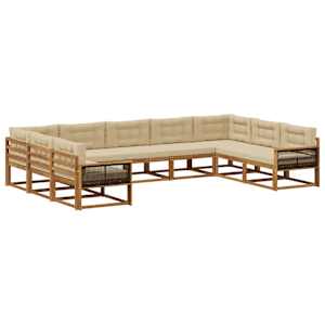 Zunanja garnitura za sedenje z blazino 9 pcs Naravna in bež