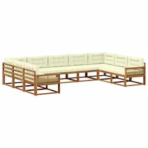 Zunanja garnitura za sedenje z blazino 9 pcs Naravna in smetana