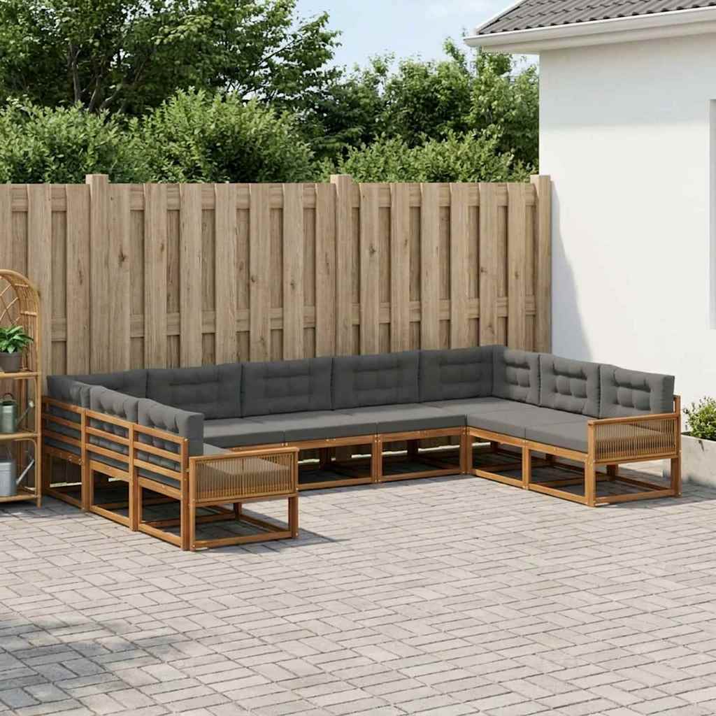 vidaXL Set de canapele de exterior cu pernă 9 pcs Natural și Antracit