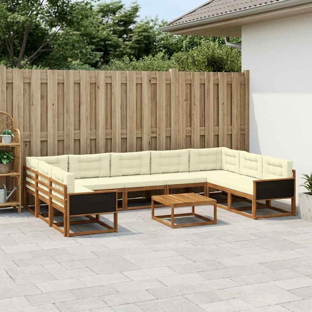 vidaXL Set de canapele de exterior cu pernă 10 pcs Natural și Crem