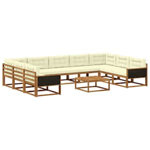 Zunanja garnitura za sedenje 10 pcs Naravna in smetana