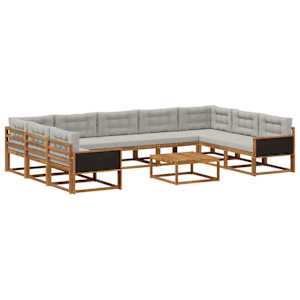 Zunanja garnitura za sedenje 10 pcs Naravna in svetlo siva