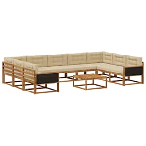 Zunanja garnitura za sedenje z blazino 10 pcs Naravna in bež