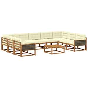 Zunanja garnitura za sedenje 10 pcs Naravna in smetana