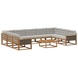 Zunanja garnitura za sedenje 10 pcs Naravna in svetlo siva