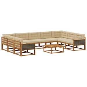 Zunanja garnitura za sedenje z blazino 10 pcs Naravna in bež