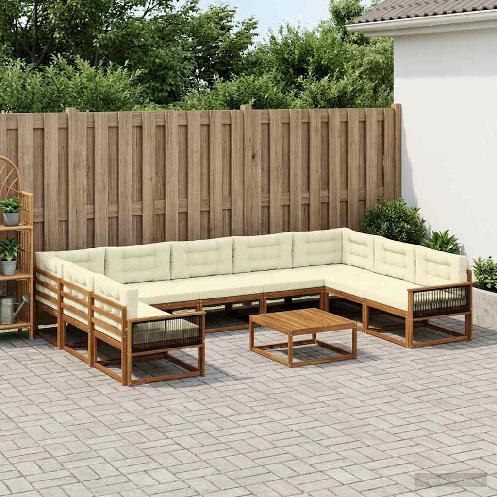 vidaXL Set de canapele de exterior cu pernă 10 pcs Natural și Crem