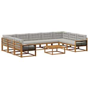 Zunanja garnitura za sedenje 10 pcs Naravna in svetlo siva