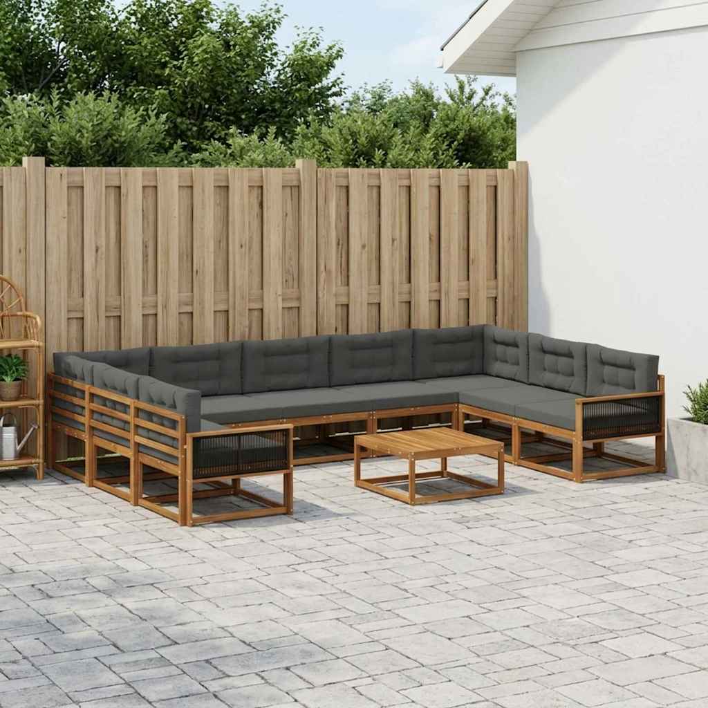 vidaXL Set de canapele de exterior cu pernă 10 pcs Natural și Antracit