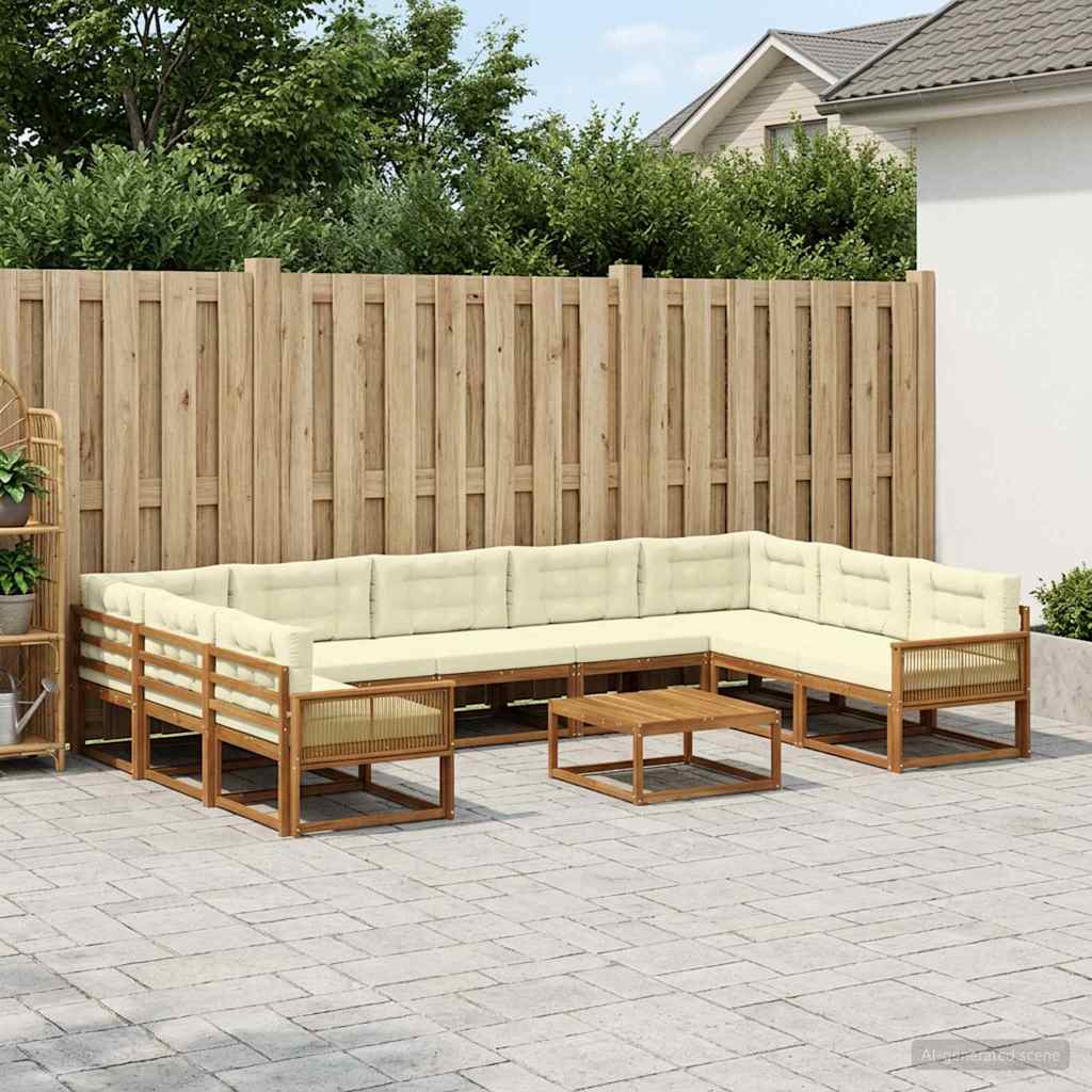 vidaXL Set de canapele de exterior cu pernă 10 pcs Natural și Crem